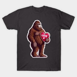 bigfoot holding Valentine's Day Heart. T-Shirt